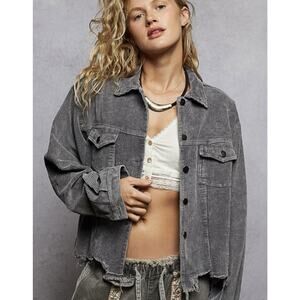 Women’s POL Gray CORDUROY RAW HEM TRUCKER JACKET Size Large